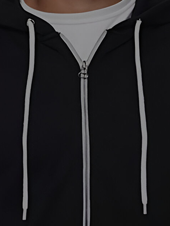 A black and white hoodie with zipper