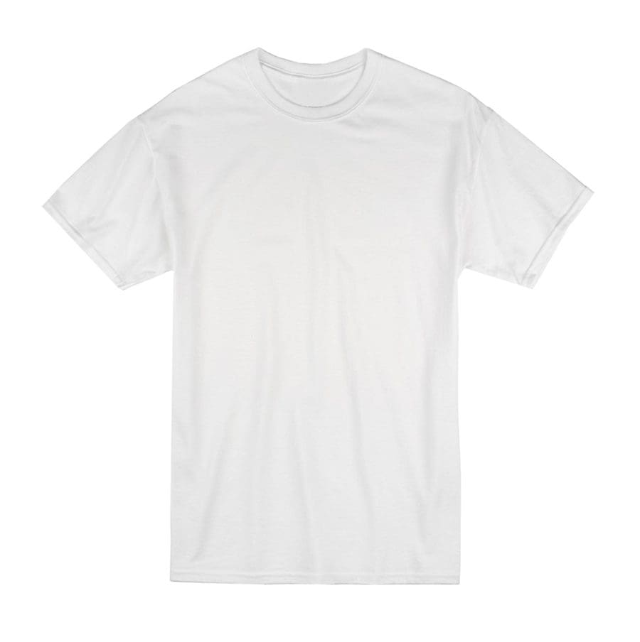 A white t-shirt is shown with no background.