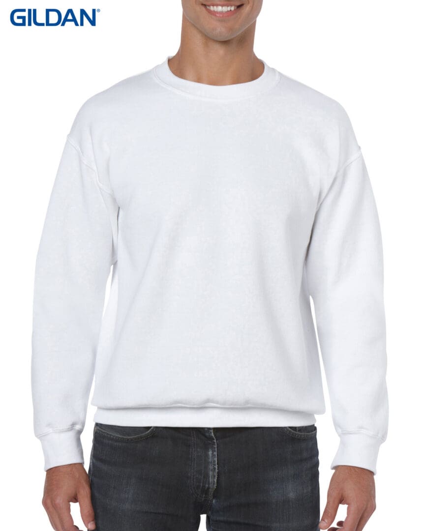 A white sweatshirt with a black logo on it