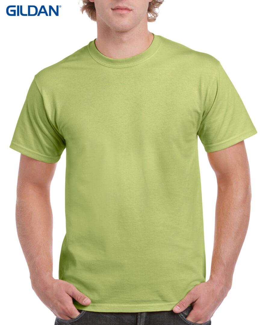 A man wearing a lime green t-shirt.