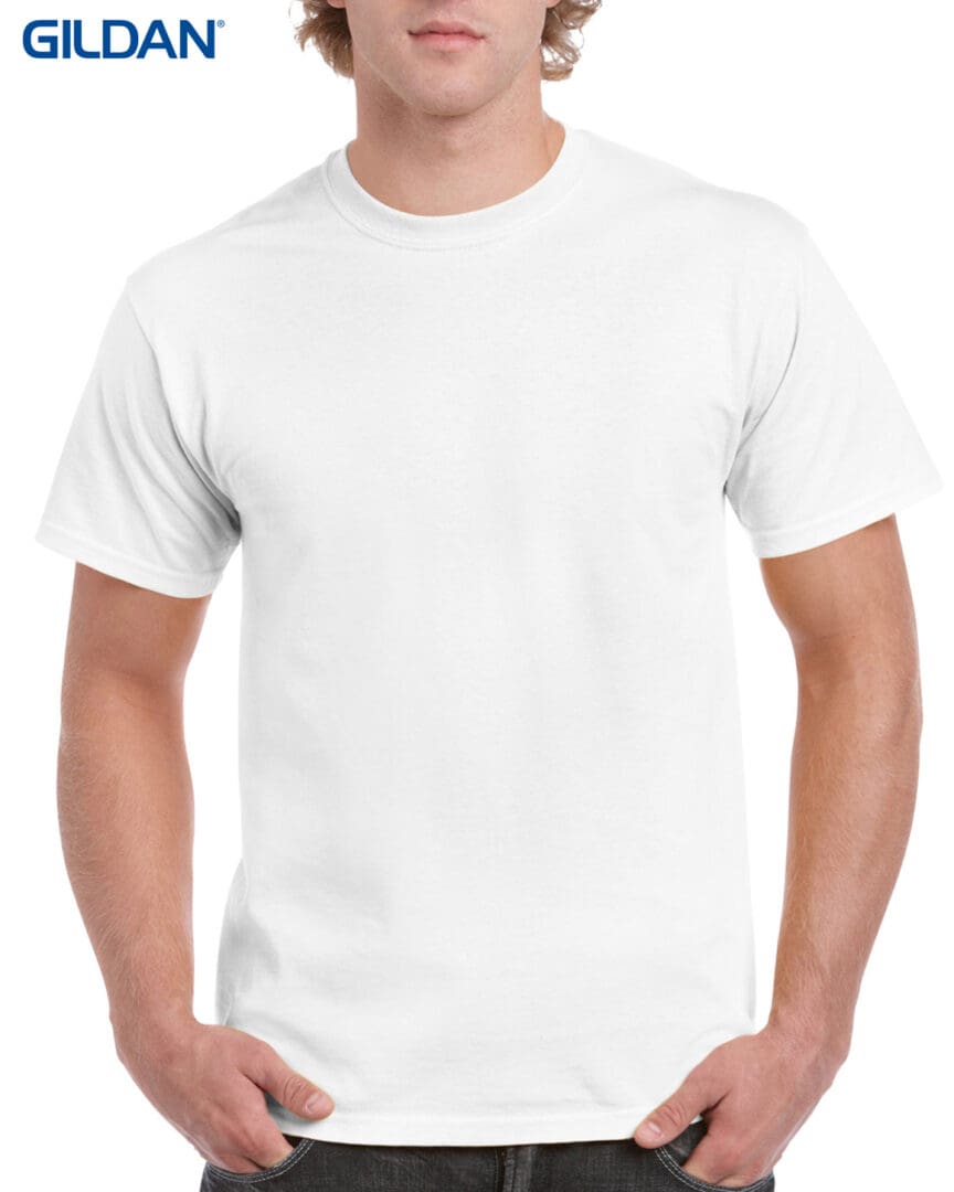 A man wearing white t-shirt with no background.