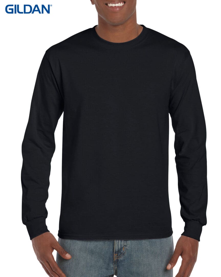 A black long sleeve shirt is shown.