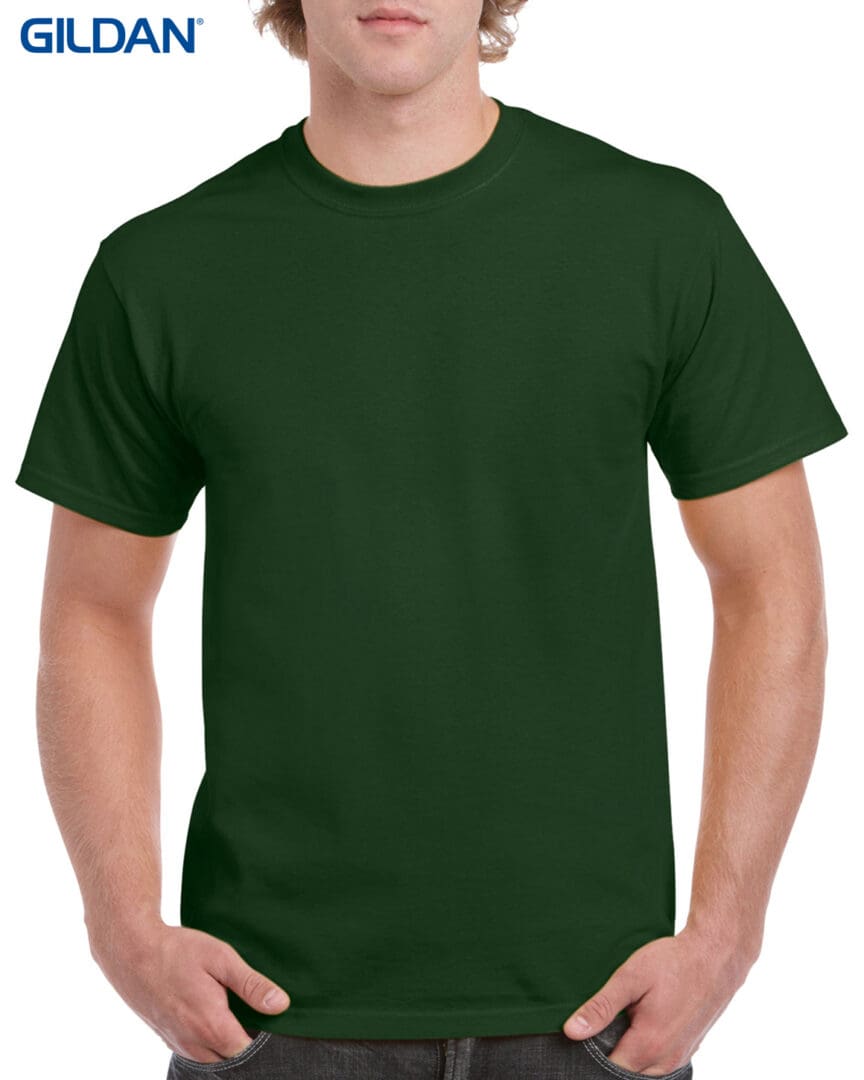 A man wearing a dark green shirt.