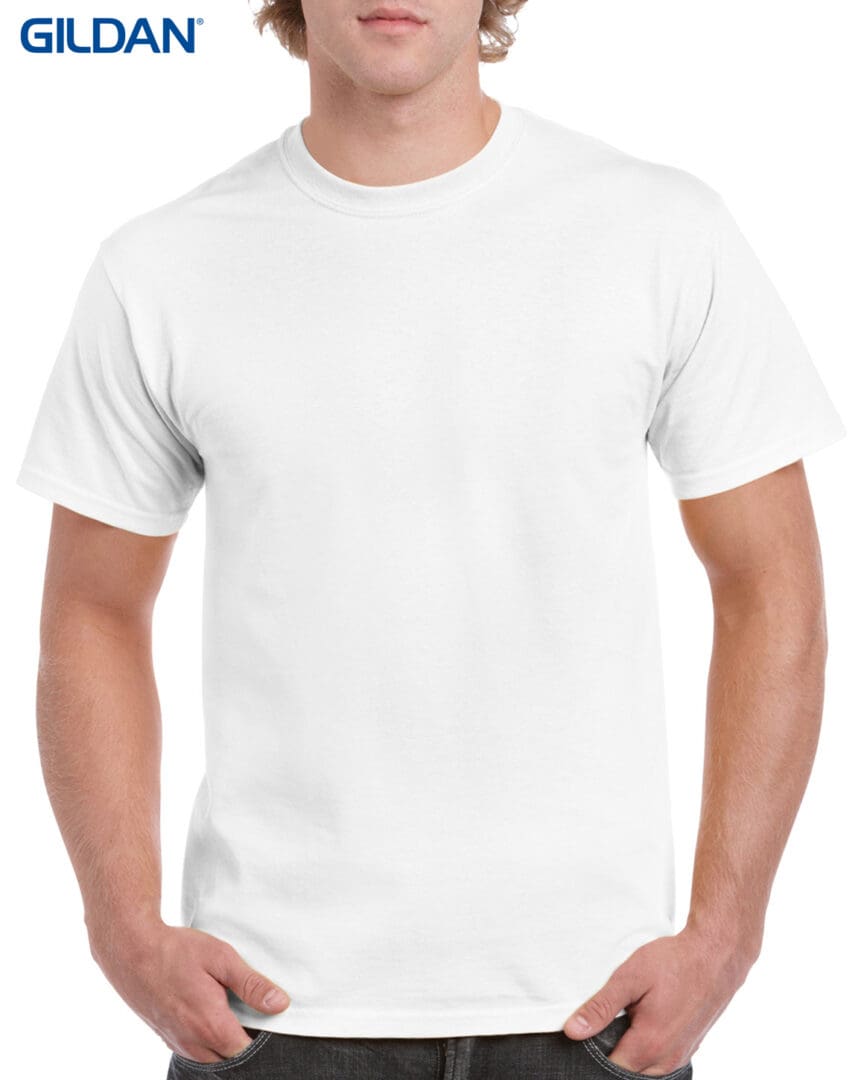 A man wearing white t-shirt with no background.