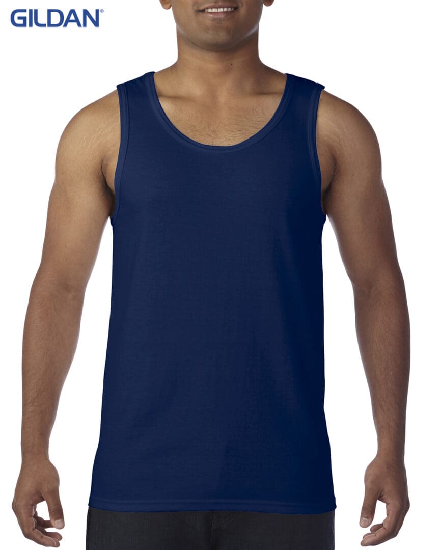 A man wearing a tank top with no sleeves.