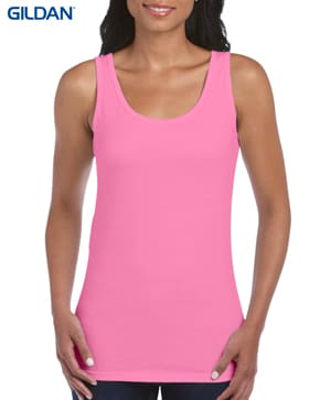 A woman wearing a pink tank top.