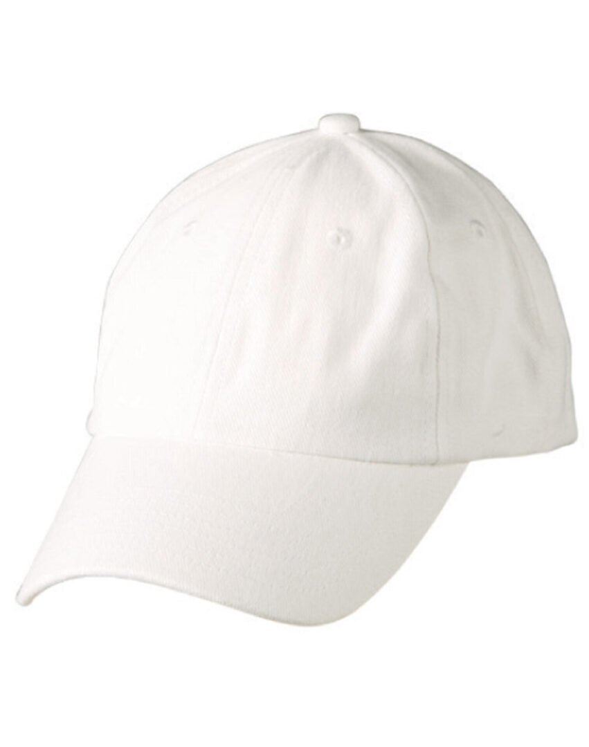 A white baseball cap is shown with no hat.