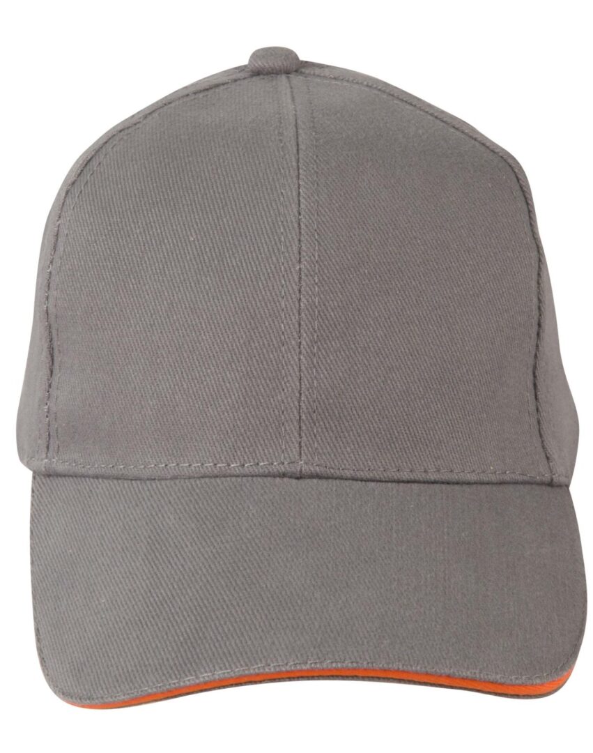 A gray hat with an orange tag on the side.