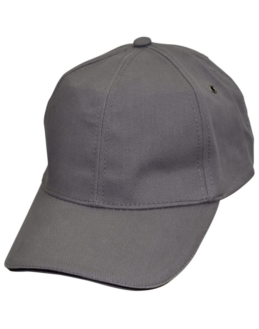 A gray baseball cap is shown with no logo.