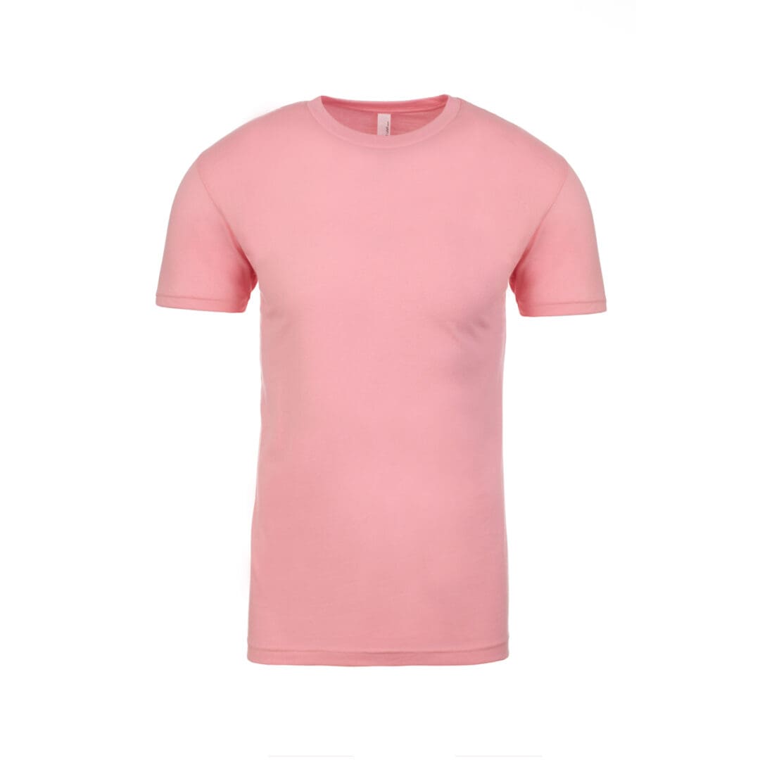 A pink t-shirt is shown with no background.