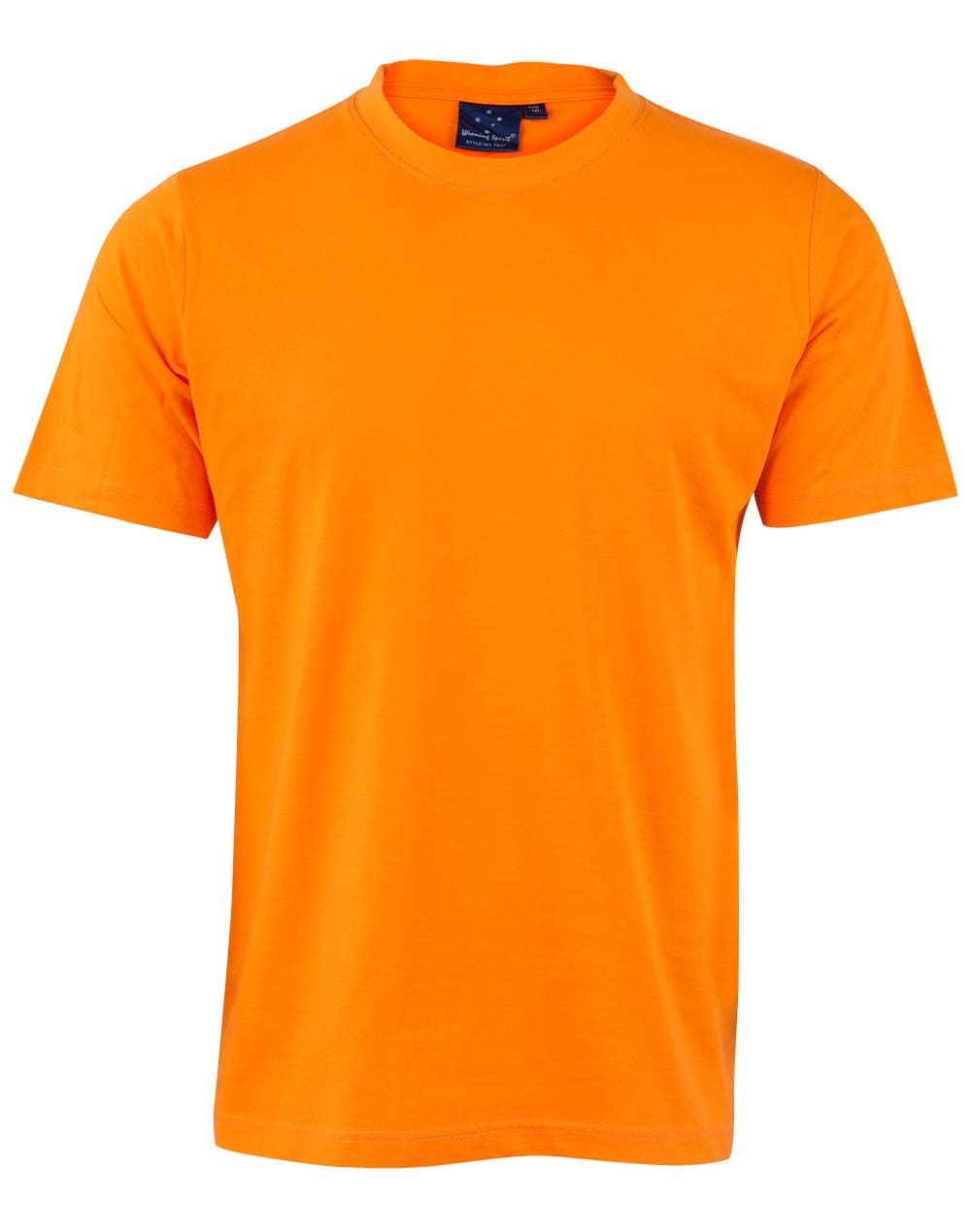 A bright orange t-shirt is shown here.