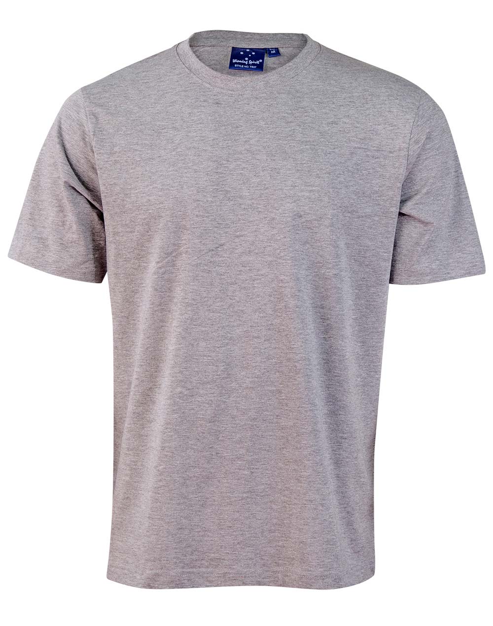 A gray t-shirt is shown with no background.