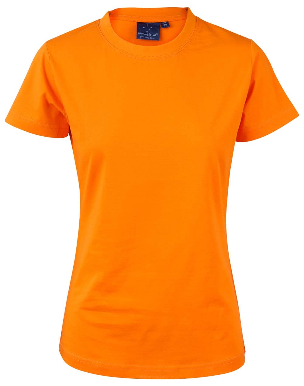 A women 's orange t-shirt is shown.